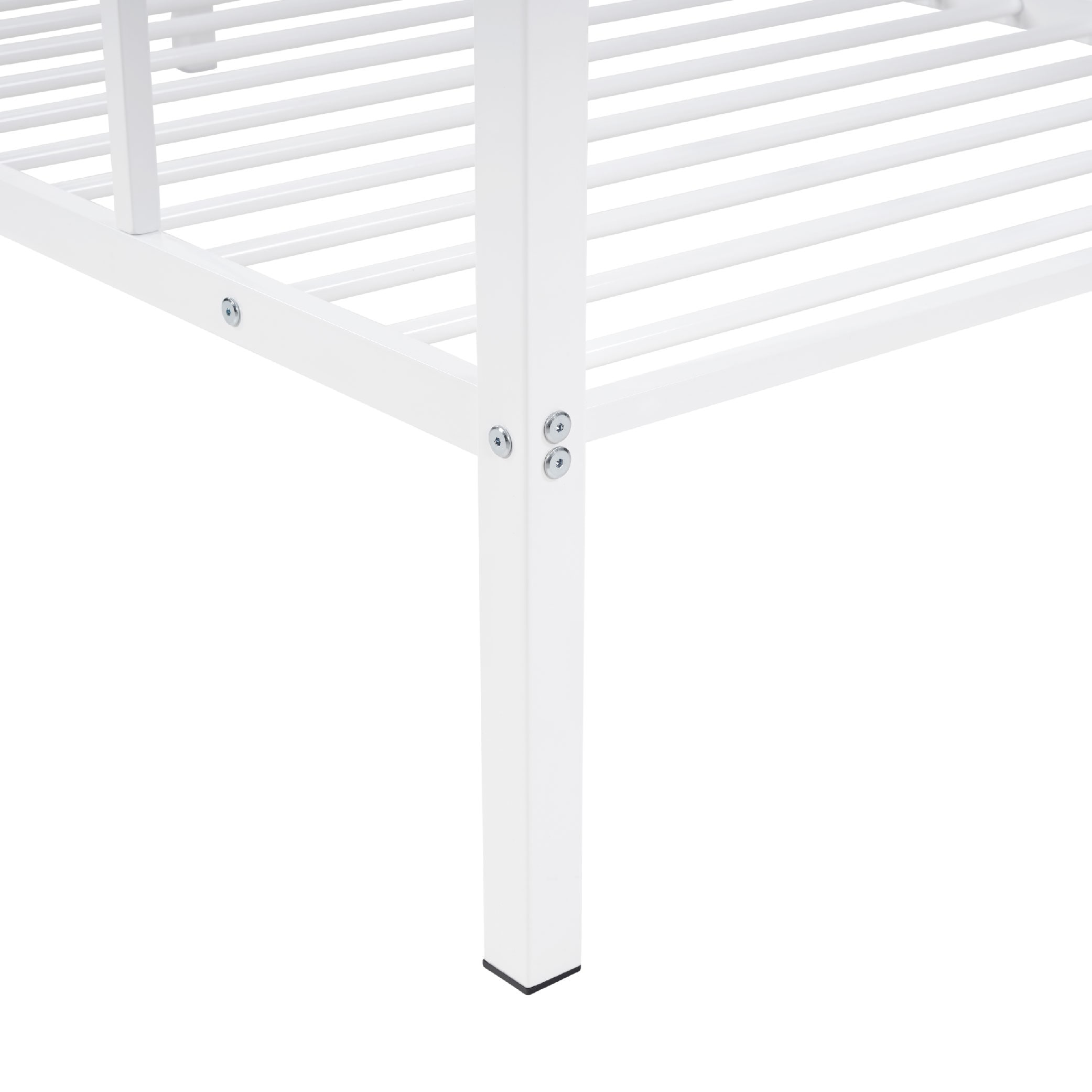 Metal Bunk Bed Twin Over Twin, Low Profile Bunk Bed Frame WithBuilt-in Ladder, High Guardrail And Metal Slats, Space-Saving Twin Size Bed Frame For Kids Teens, No Box Spring Required, White_voghion.com
